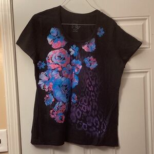 Women’s Hanes JMS Just My Size Flower Sparkly Short Sleeve Tee Shirt 1X